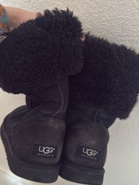 UGG Black Shearling Fold-Over Short Boots